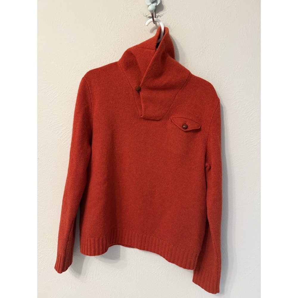 Ralph Lauren Rugby men's 100% wool sweater size M shawl collar rust color